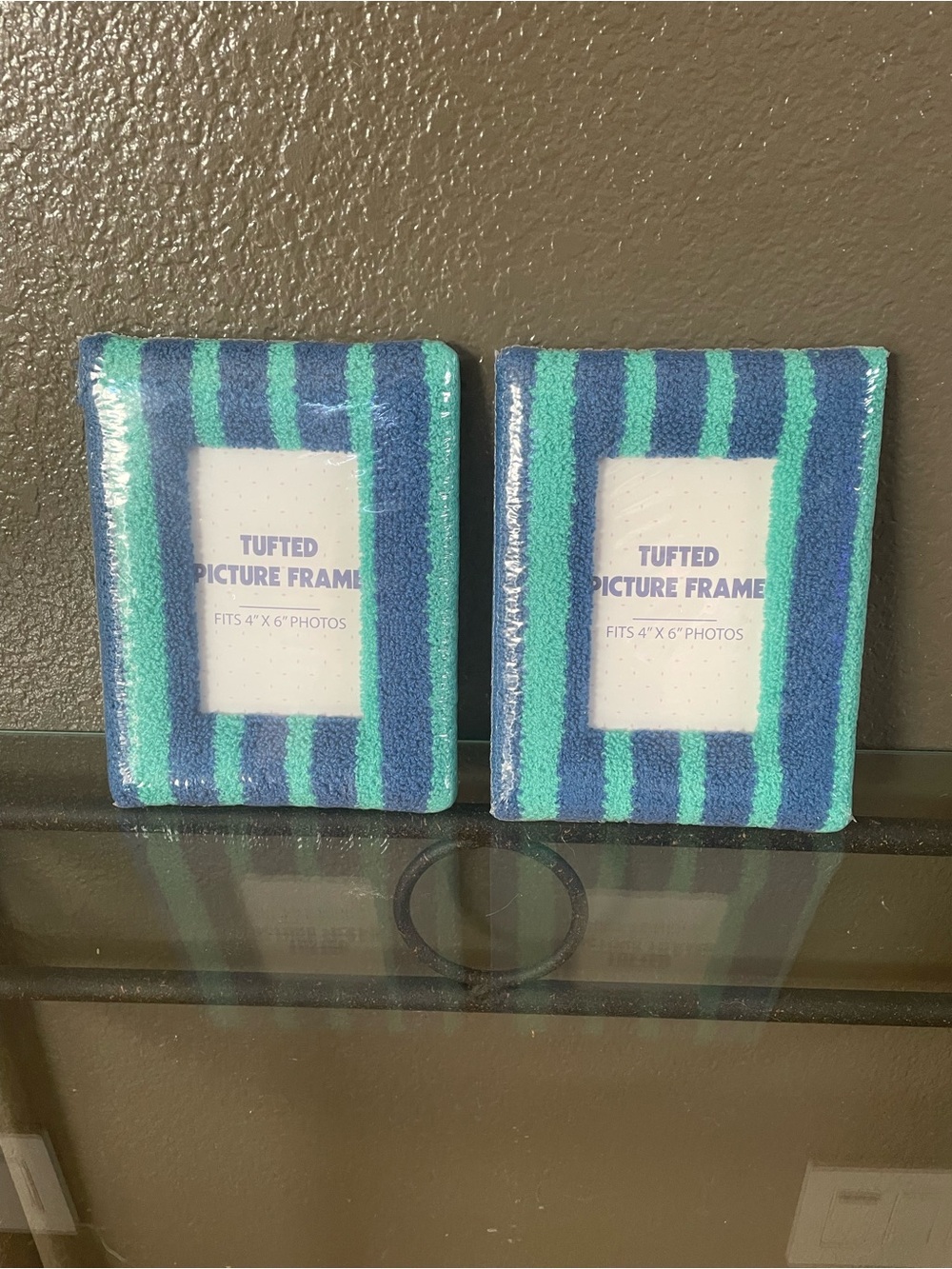 Striped Tufted Picture Frames - Blue & Teal (Set of 2)